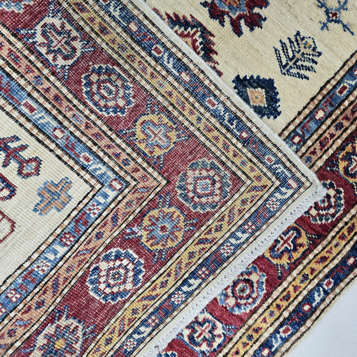 2.5x4 Beige Super Kazak Geometric Area Rug | Handmade Wool & Cotton Rug