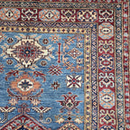 5x7 Blue Super Kazak Geometric Area Rug | Handmade Wool & Cotton Rug