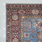 5x7 Blue Super Kazak Geometric Area Rug | Handmade Wool & Cotton Rug