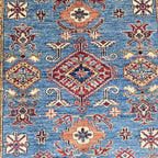 5x7 Blue Super Kazak Geometric Area Rug | Handmade Wool & Cotton Rug