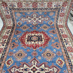 5x7 Blue Super Kazak Geometric Area Rug | Handmade Wool & Cotton Rug