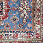 5x7 Blue Super Kazak Geometric Area Rug | Handmade Wool & Cotton Rug
