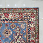 5x7 Blue Super Kazak Geometric Area Rug | Handmade Wool & Cotton Rug