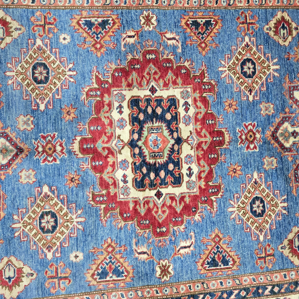 5x7 Blue Super Kazak Geometric Area Rug | Handmade Wool & Cotton Rug