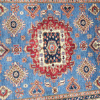 5x7 Blue Super Kazak Geometric Area Rug | Handmade Wool & Cotton Rug