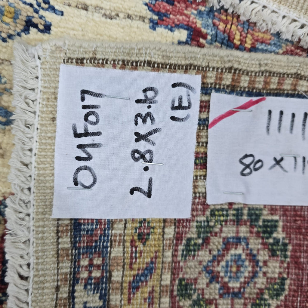 2.5x4 Beige Super Kazak Geometric Area Rug | Handmade Wool & Cotton Rug