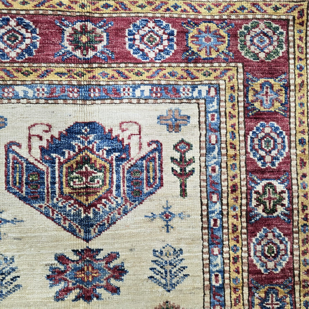 2.5x4 Beige Super Kazak Geometric Area Rug | Handmade Wool & Cotton Rug