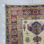 2.5x4 Beige Super Kazak Geometric Area Rug | Handmade Wool & Cotton Rug