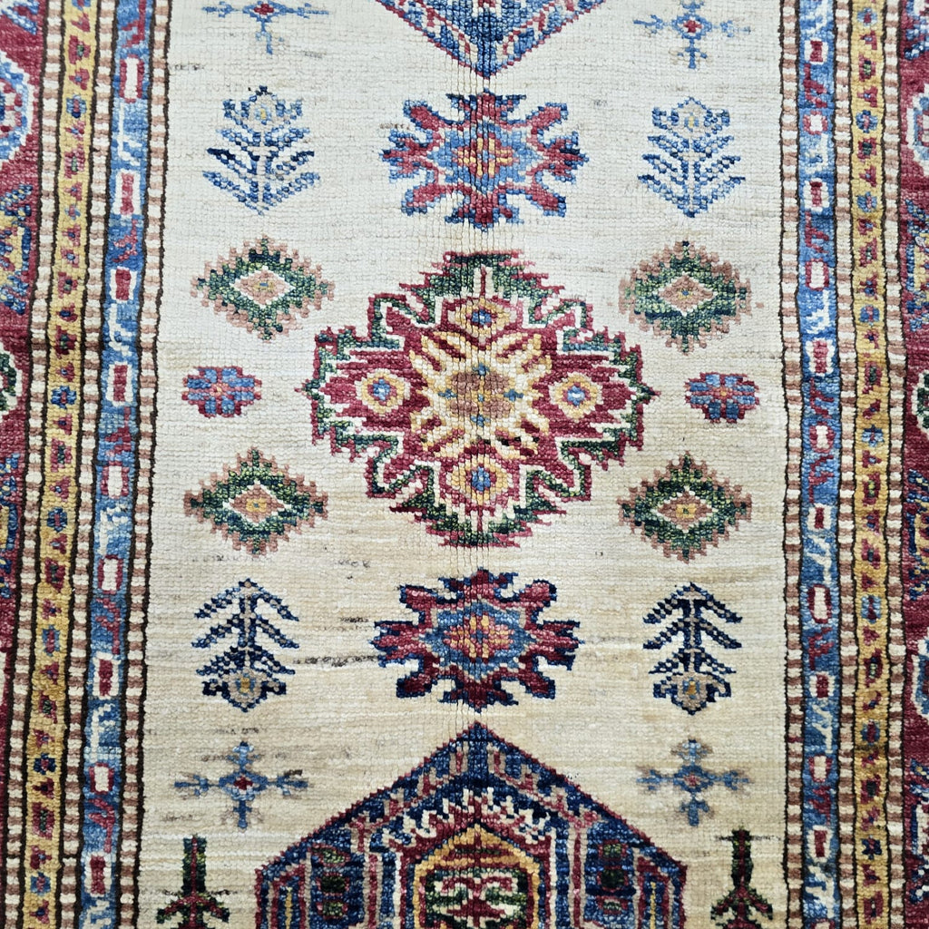 2.5x4 Beige Super Kazak Geometric Area Rug | Handmade Wool & Cotton Rug
