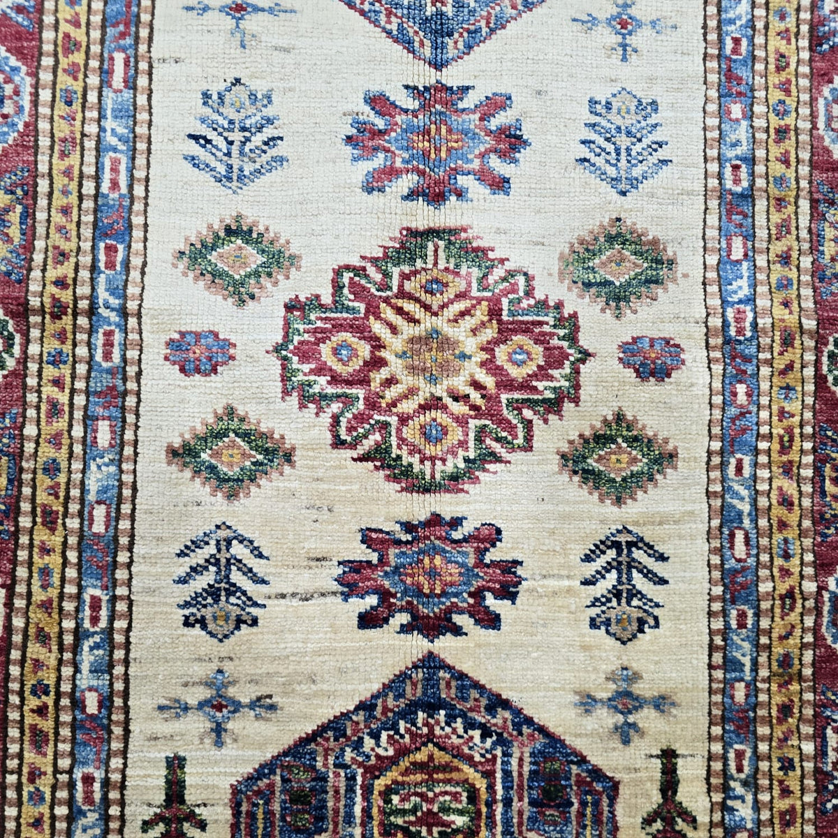 2.5x4 Beige Super Kazak Geometric Area Rug | Handmade Wool & Cotton Rug