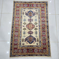 2.5x4 Beige Super Kazak geometric handmade wool and cotton area rug