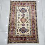 2.5x4 Beige Super Kazak geometric handmade wool and cotton area rug