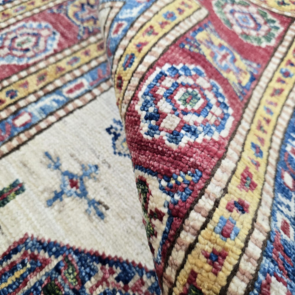 2.5x4 Beige Super Kazak Geometric Area Rug | Handmade Wool & Cotton Rug