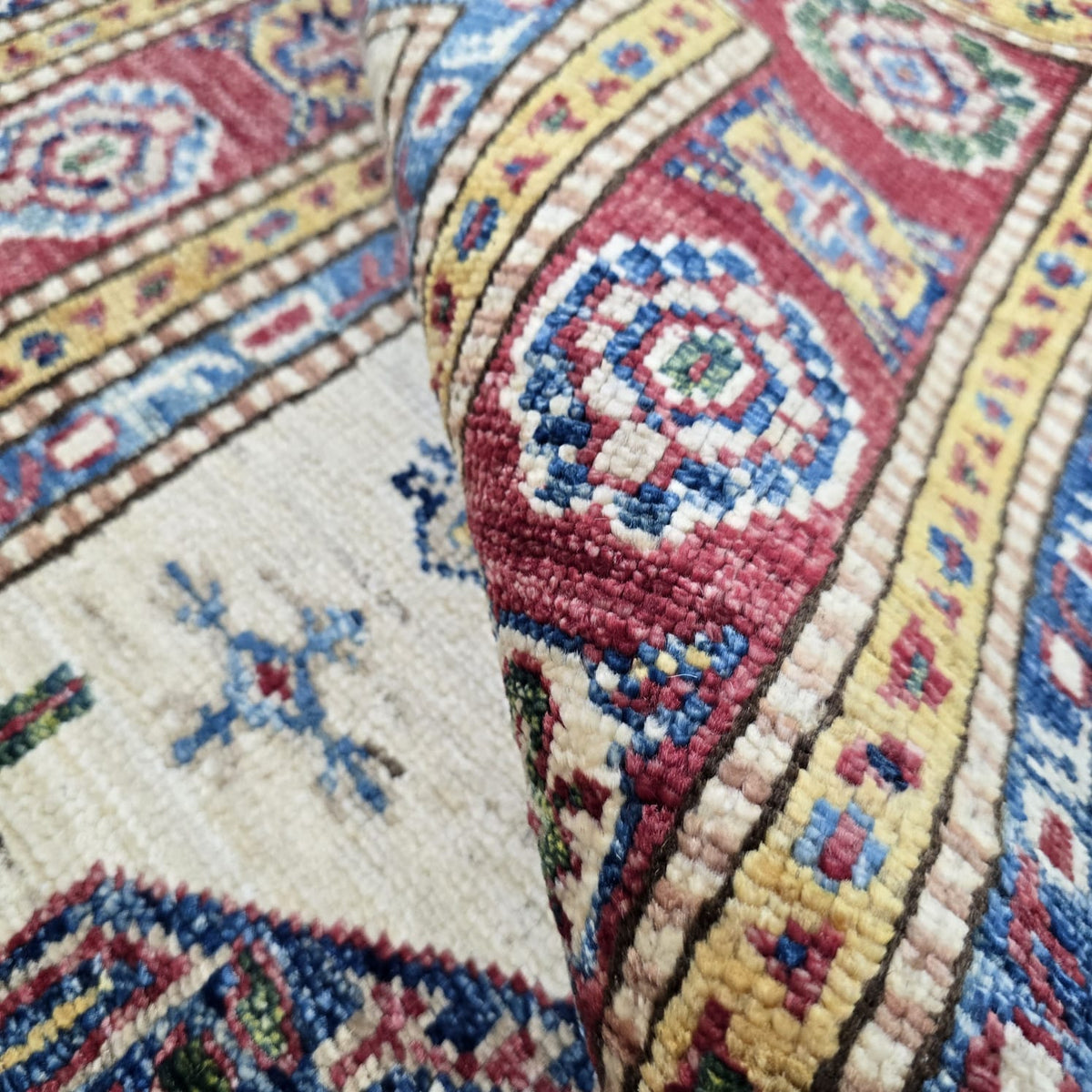 2.5x4 Beige Super Kazak Geometric Area Rug | Handmade Wool & Cotton Rug