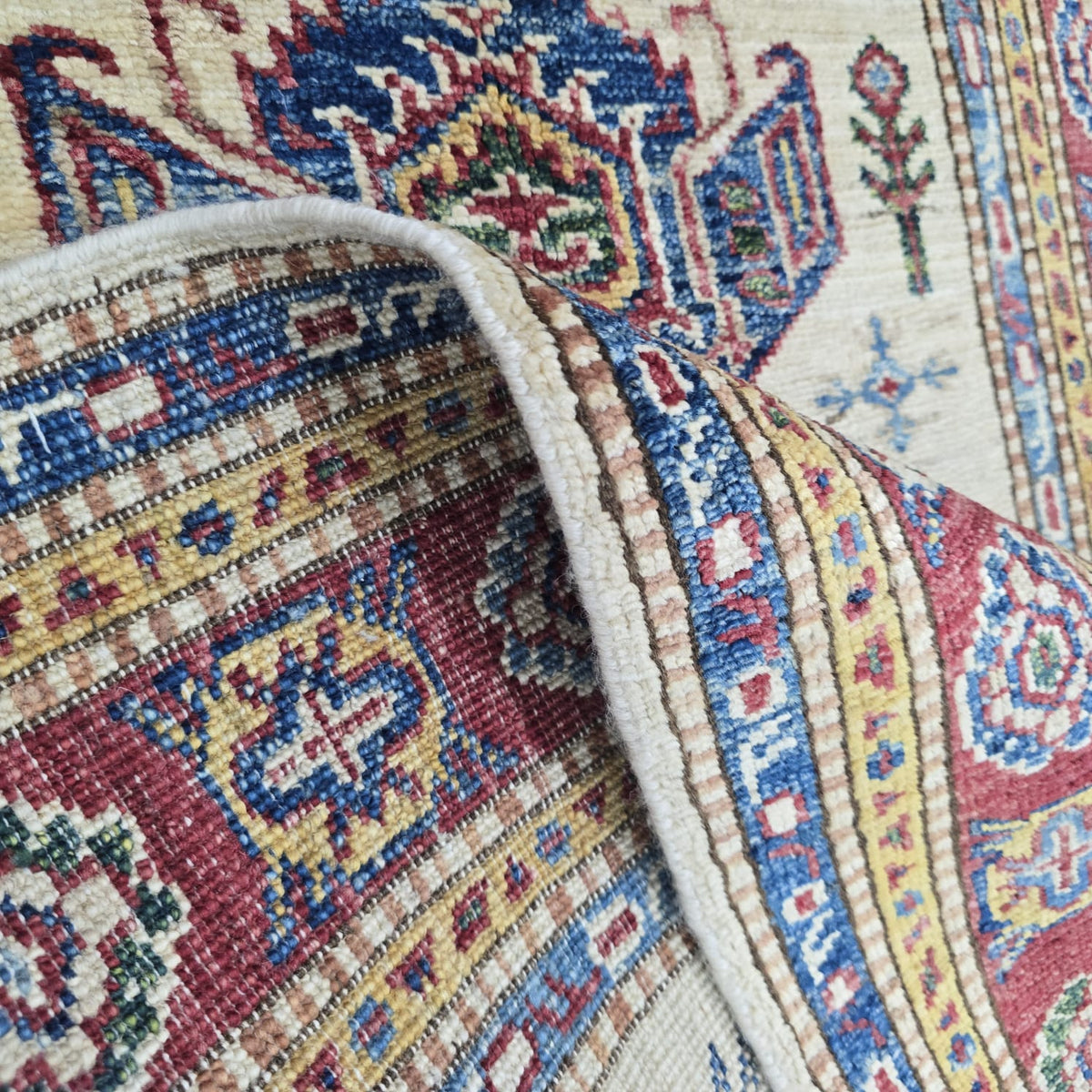 2.5x4 Beige Super Kazak Geometric Area Rug | Handmade Wool & Cotton Rug