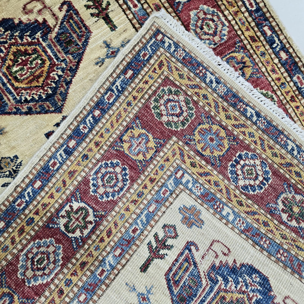 2.5x4 Beige Super Kazak Geometric Area Rug | Handmade Wool & Cotton Rug