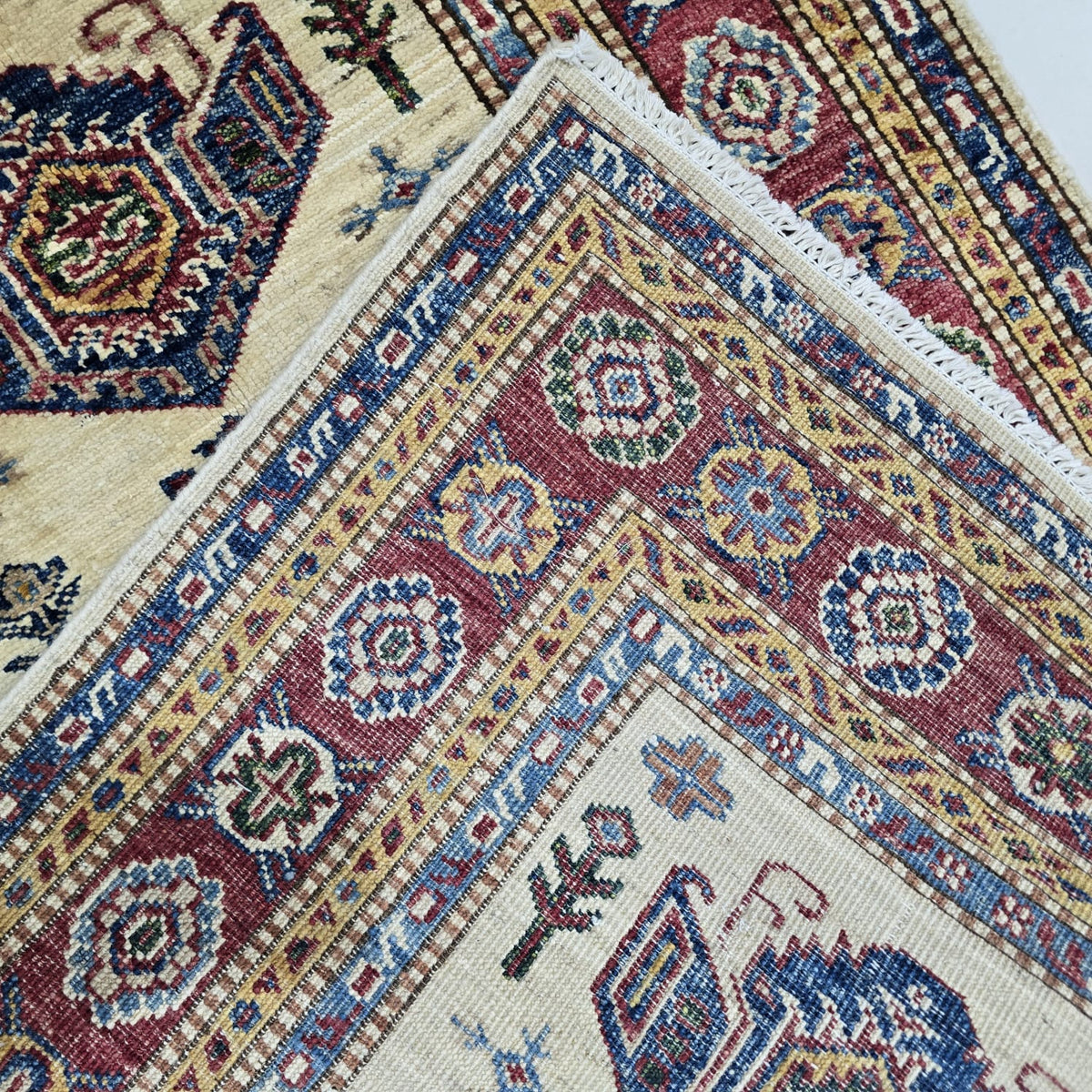 2.5x4 Beige Super Kazak Geometric Area Rug | Handmade Wool & Cotton Rug