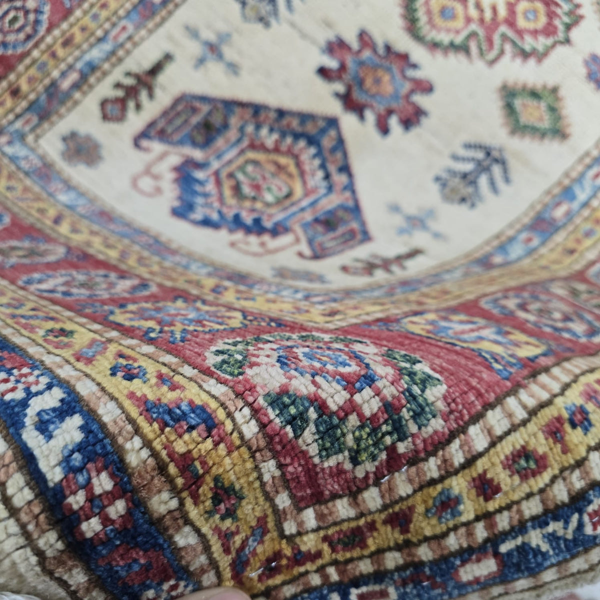 2.5x4 Beige Super Kazak Geometric Area Rug | Handmade Wool & Cotton Rug