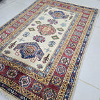 2.5x4 Beige Super Kazak Geometric Area Rug | Handmade Wool & Cotton Rug