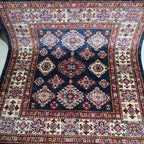 3.5x3.5 Blue Super Kazak Geometric Area Rug | Handmade Wool & Cotton Rug