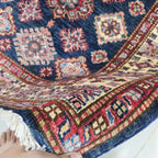 3.5x3.5 Blue Super Kazak Geometric Area Rug | Handmade Wool & Cotton Rug