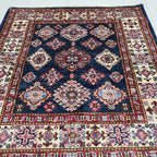 3.5x3.5 Blue Super Kazak Geometric Area Rug | Handmade Wool & Cotton Rug