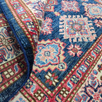 3.5x3.5 Blue Super Kazak Geometric Area Rug | Handmade Wool & Cotton Rug