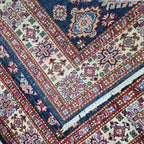 3.5x3.5 Blue Super Kazak Geometric Area Rug | Handmade Wool & Cotton Rug