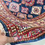 3.5x3.5 Blue Super Kazak Geometric Area Rug | Handmade Wool & Cotton Rug