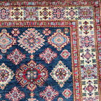 3.5x3.5 Blue Super Kazak Geometric Area Rug | Handmade Wool & Cotton Rug