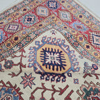 5.5x8 Beige Super Kazak Geometric Area Rug | Handmade Wool & Cotton Rug