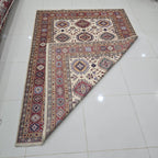 5.5x8 Beige Super Kazak Geometric Area Rug | Handmade Wool & Cotton Rug
