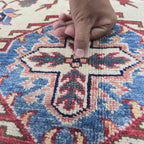 5.5x8 Beige Super Kazak Geometric Area Rug | Handmade Wool & Cotton Rug
