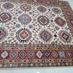 5.5x8 Beige Super Kazak Geometric Area Rug | Handmade Wool & Cotton Rug
