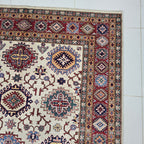 5.5x8 Beige Super Kazak Geometric Area Rug | Handmade Wool & Cotton Rug