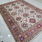 5.5x8 Beige Super Kazak Geometric Area Rug | Handmade Wool & Cotton Rug