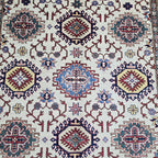 5.5x8 Beige Super Kazak Geometric Area Rug | Handmade Wool & Cotton Rug