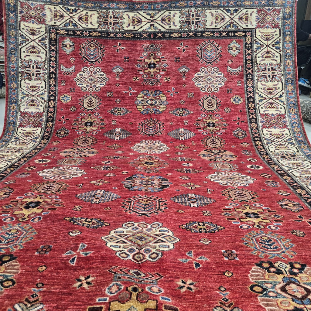6x9 Red Super Kazak Geometric Area Rug | Handmade Wool & Cotton Rug