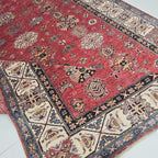 6x9 Red Super Kazak Geometric Area Rug | Handmade Wool & Cotton Rug
