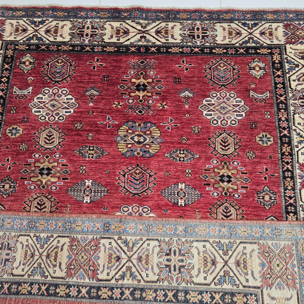 6x9 Red Super Kazak Geometric Area Rug | Handmade Wool & Cotton Rug