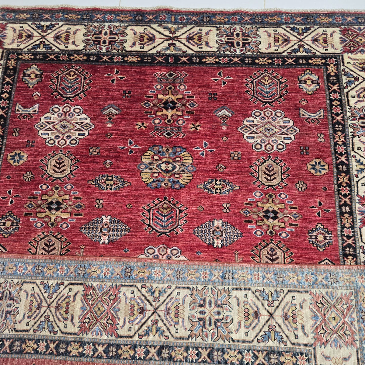 6x9 Red Super Kazak Geometric Area Rug | Handmade Wool & Cotton Rug