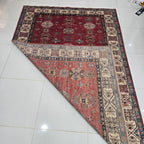 6x9 Red Super Kazak Geometric Area Rug | Handmade Wool & Cotton Rug
