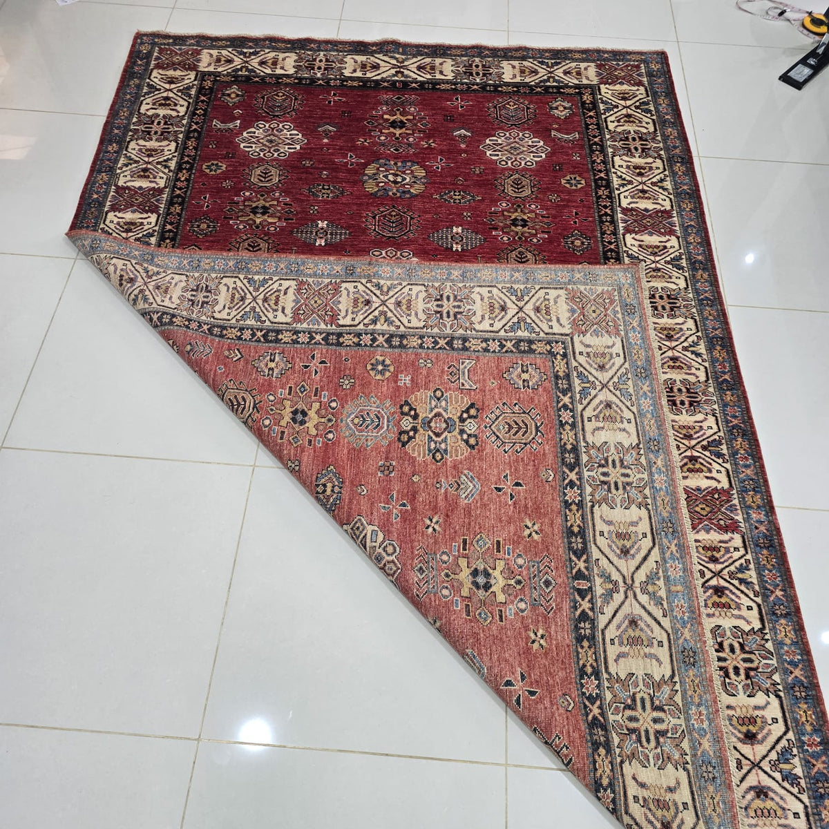 6x9 Red Super Kazak Geometric Area Rug | Handmade Wool & Cotton Rug