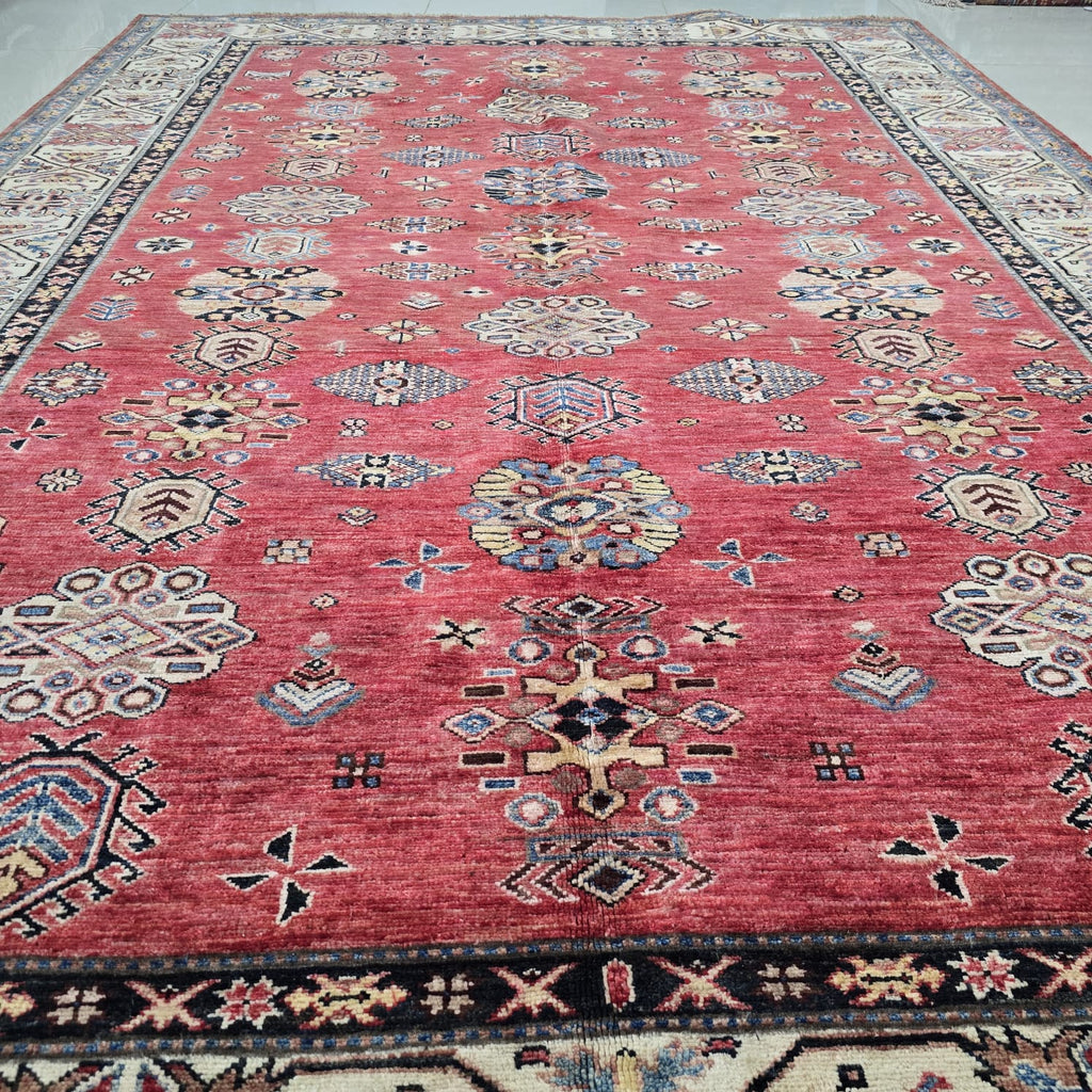 6x9 Red Super Kazak Geometric Area Rug | Handmade Wool & Cotton Rug