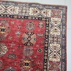 6x9 Red Super Kazak Geometric Area Rug | Handmade Wool & Cotton Rug