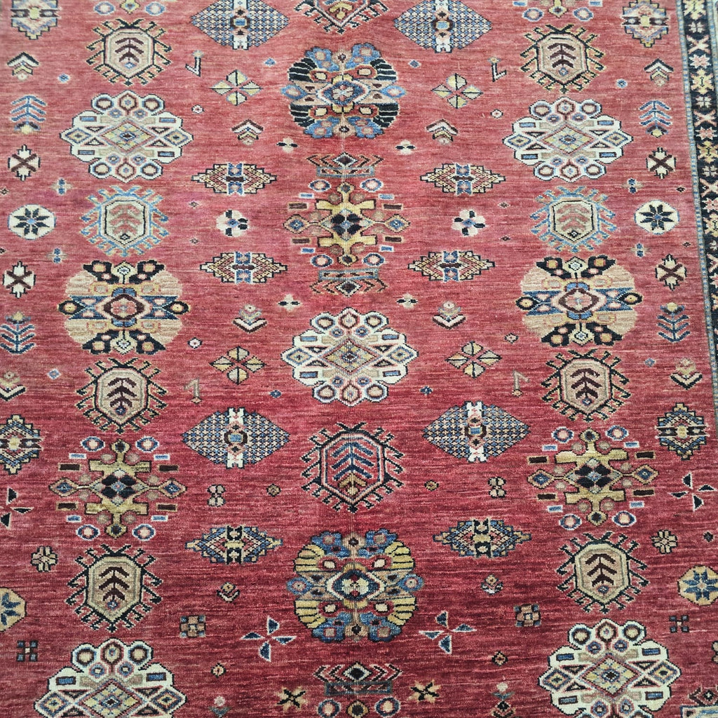 6x9 Red Super Kazak Geometric Area Rug | Handmade Wool & Cotton Rug