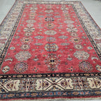 6x9 Red Super Kazak Geometric Area Rug | Handmade Wool & Cotton Rug