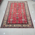 6x9 Red Super Kazak Geometric Area Rug | Handmade Wool & Cotton Rug