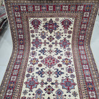 5.5x8 Beige Super Kazak Geometric Area Rug | Handmade Wool & Cotton Rug