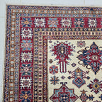 5.5x8 Beige Super Kazak Geometric Area Rug | Handmade Wool & Cotton Rug
